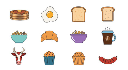 Breakfast food icons illustration on white background vector design
