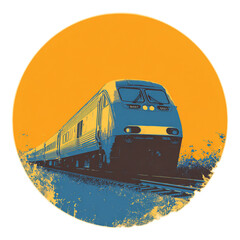 Isolated Icon of a Single Train on a Contrasting Orange and Blue Background, Perfect for Transportation Themes and Graphic Design Projects