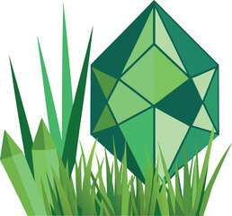 Geometric shapes with green grass background design