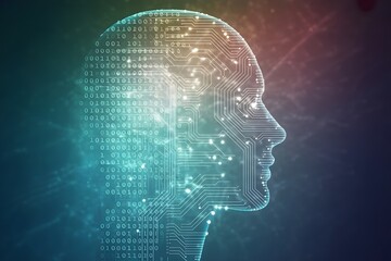 Digital human head with circuit board pattern representing artificial intelligence and future technology conceptual illustration