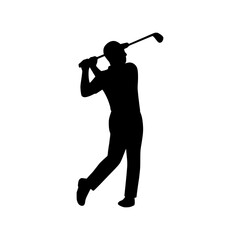 Silhouette of golfer swinging club with power