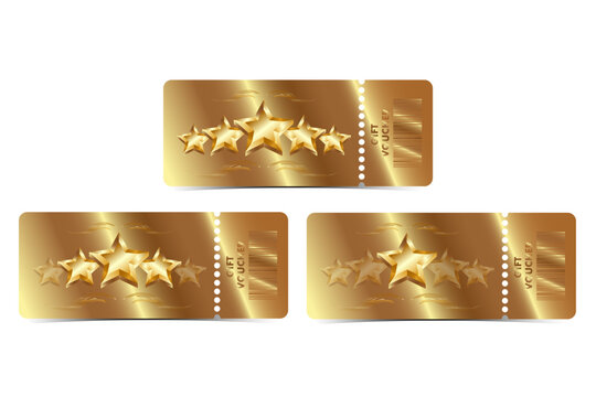 Luxury Golden Gift Voucher Template.Premium Gold Voucher Ticket Design.Golden Stars Premium Voucher Design