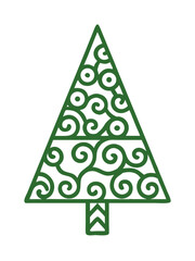 Decorative green Christmas tree with swirl pattern