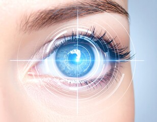 Advanced eye scanning technology with futuristic interface on a blue eye