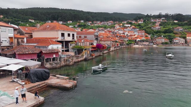 Aerial of Combarro Village with Horreos on Ria de Pontevedra, Galicia