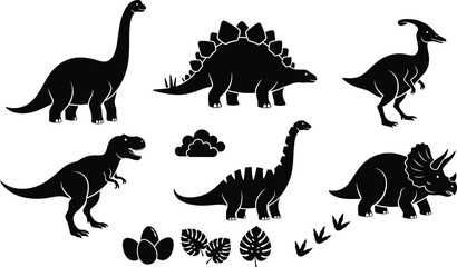 Dinosaur silhouette collection prehistoric animals vector illustration set