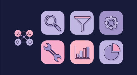 Abstract icons representing business technology and data analysis elements