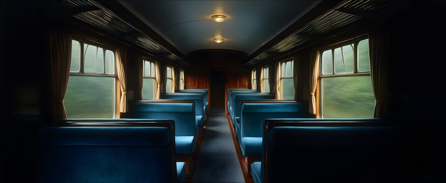 Tranquil meditation rides the endless rails of a timeless locomotive interior dreamscape