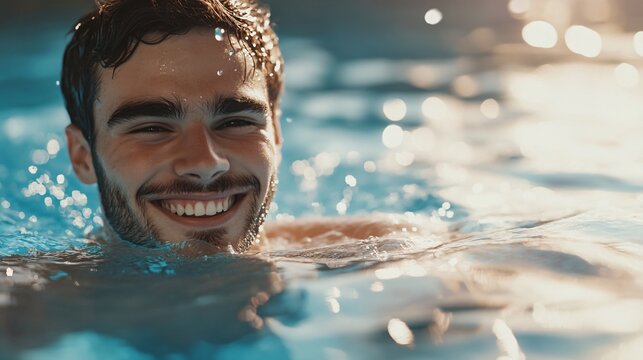 Joyful youth by the poolside serenely