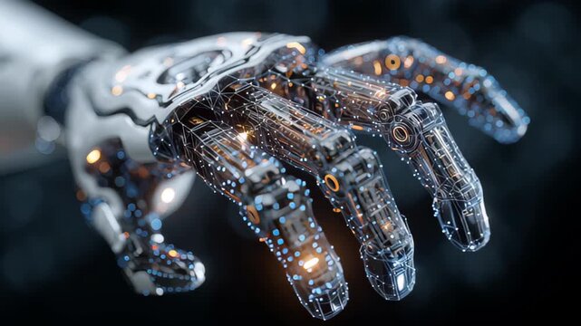 Futuristic robot artificial intelligence revolutionary AI technology development and machine learning concept. Global robotic blockchain science resea