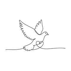 Fototapeta premium Elegant Line Art Dove with Heart Symbolizing Peace and Love.
