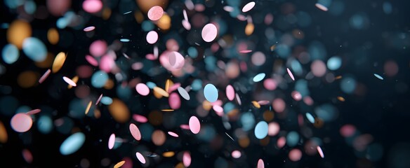 The celebratory confetti falls gently in fine colorful streams.