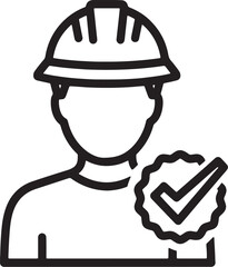 Icon of person wearing hard hat with check mark symbol worker safety