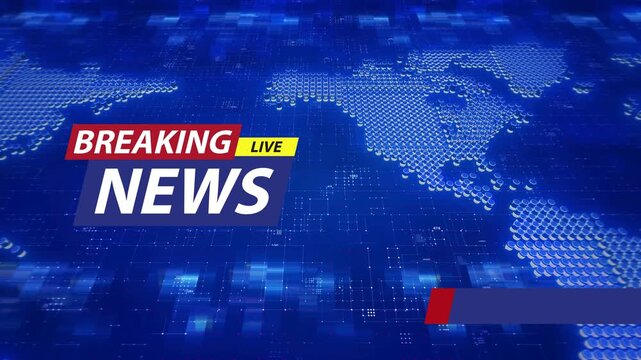 Breaking news graphic with world map background and live banner in blue color scheme - Powered by Adobe