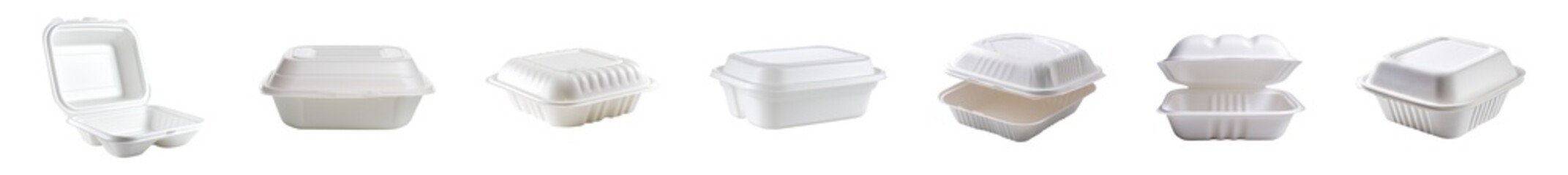 White foam food container collection isolated,