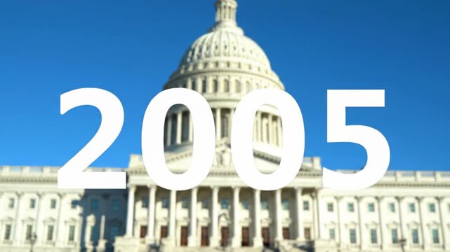 US Capitol building exterior in sunlight with year 2005 appearing