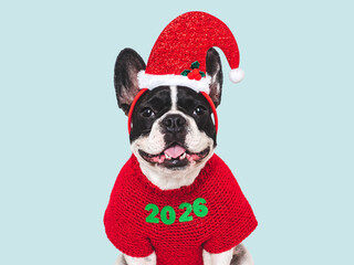 Merry Christmas and Happy New Year. Cute puppy