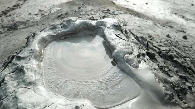 Mud volcanoes in Azerbaijan at Gobustan Nature Reserve near Baku. View of Mud volcano and landscape in Gobustan, Azerbaijan.