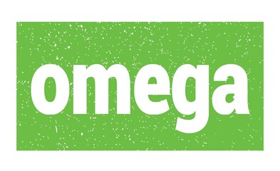 omega text written on green stamp sign.