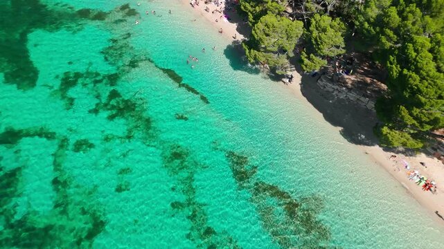 Aerial view of Playa de Formentor at Cala Pi de la Posada bay in Mallorca