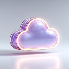 3D Glass Neon Cloud Icon with Purple Glow for Tech and UI Concept