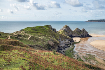 Coastal path view of Three Cliffs Bay Wales