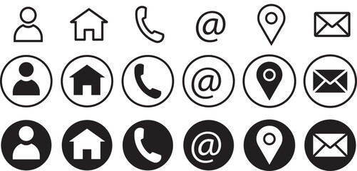 Business card icon set. Contact icon set. Thin line Contact icons set. Contact symbols - Phone, mail, fax, info, e-mail, support. vector for business card and website