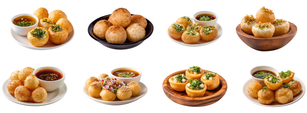 Indian pani puri dish isolated.