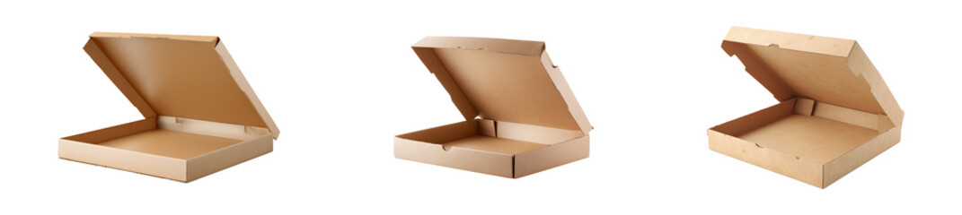 Sets of empty cardboard pizza box isolated.