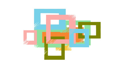 A vibrant abstract composition of overlapping squares in various pastel and earthy tones.