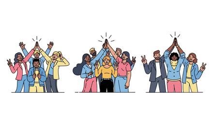 High Five Celebration Diverse Groups Celebrating Success and Teamwork with Unity and Positive Energy