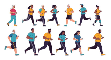 A diverse and inclusive community of multicultural people jogging together, promoting a healthy and active lifestyle