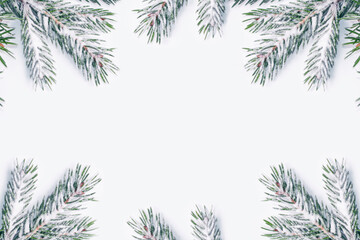 Winter. Soft Christmas background with fir branches in the snow.