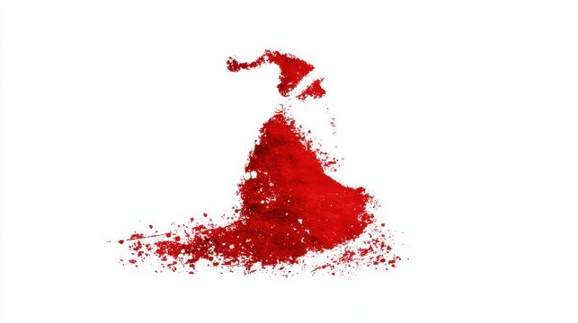 Abstract Santa Claus Silhouette Created with Red Powder on White Background