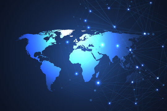 Global network connections with points and lines. Internet connection background. Abstract connection structure. Polygonal space background. Vector illustration