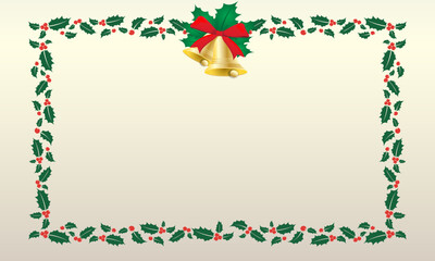 Holly Leaf Frame Design with Gold Bells for Christmas and New Year
