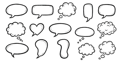 Collection of hand drawn speech and thought bubbles in various shapes and styles © Sakib