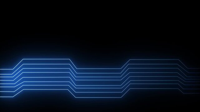 abstract glowing neon futuristic circuit line animation on black background. abstract blue technology background with neon lines seamless looping animation. 4k video.