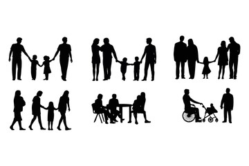Naklejka premium Family Silhouette Set | Parents and Child Icons | Black and White Minimal Illustration Pack