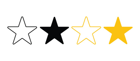 A rating of 4 stars, with two gold stars, one black star, and one white star, isolated on this image represents a customer satisfaction rating or review