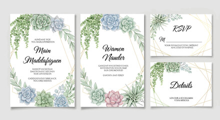 Elegant wedding invitation suite with succulent and greenery design.