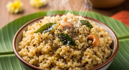 Delicious Savory Pongal A Steaming Bowl of South Indian Rice and Lentil Delight