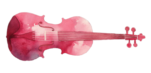 Watercolor Illustration of a Pink Violin on a White Background