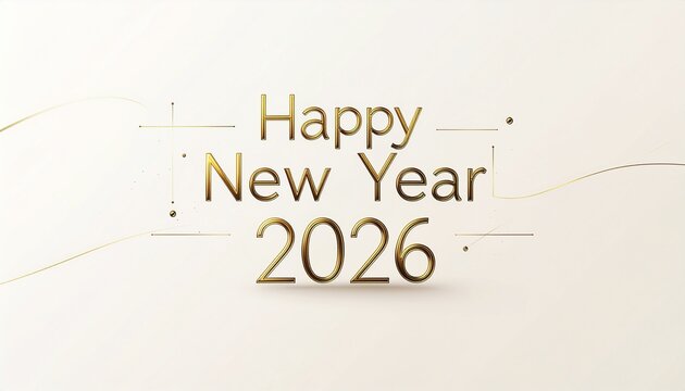 Happy New Year 2026 Festive Gold Text on Neutral Background