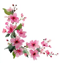 Naklejka premium A beautiful watercolor floral arrangement designed to fit in a corner of a page. Features peonies and leaves. Isolated design element on a white background. Perfect for decorating invitations.