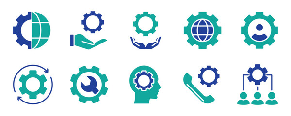 Global gear icon representing international industry and technology