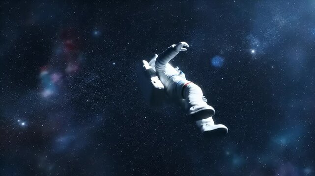 Astronaut floating in deep space with nebulae and stars