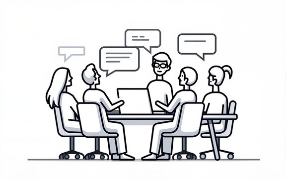 Meeting web icon set in line style. Conference, team, brainstorm, seminar, interview, collection. Vector illustration. High quality