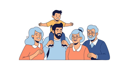 Illustration of a multi-generational family group portrait.