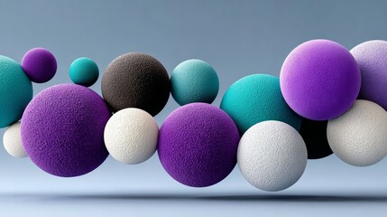Colorful abstract spheres in various sizes and textures, floating against a soft gradient background, creating a visually engaging composition with a modern artistic flair